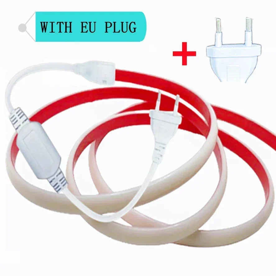 30m 220V Waterproof COB LED Strip Light Adhesive Tape EU Plug Flex Silicone Tube Lamp for Home Outdoor Garden Lighting Warm IP68