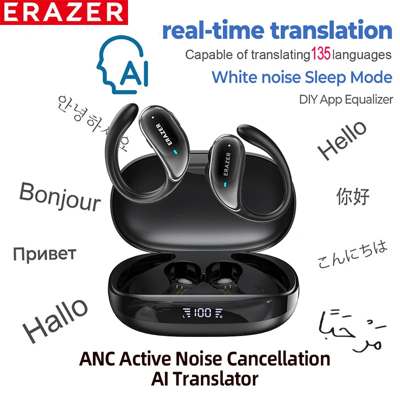 XT80 Wireless Bluetooth Earphones AI Translator Earbuds With Mic Control Noise Reduction Earhooks Waterproof Headset