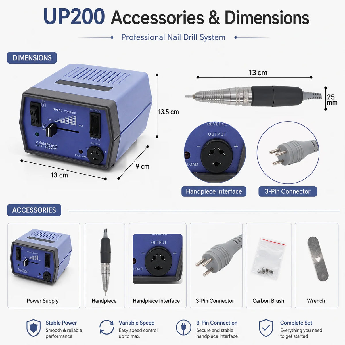 UP200 Portable Electric Nail Drill Manicure Pedicure Machine Beauty Salon Nail Art Equipment