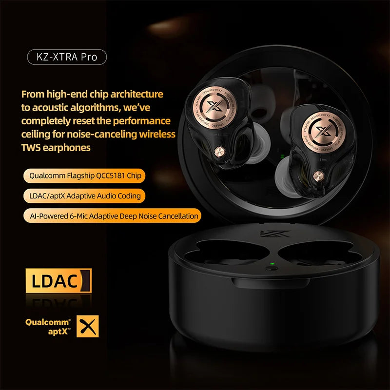 KZ XTra Pro True Wireless Earbuds AI Adaptive Noise Cancelling 6 Mics Deep ANC Bluetooth Earphones HiFi Stereo Sound Headphones