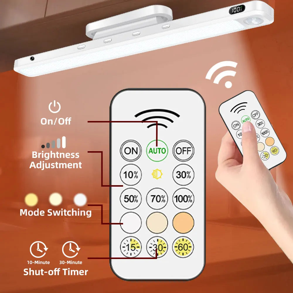 LED Cupboard Light Bar 2500mAh Remote Control Lamp Battery Display 135° Adjustable Magnetic Lighting for Makeup Mirror Bedside