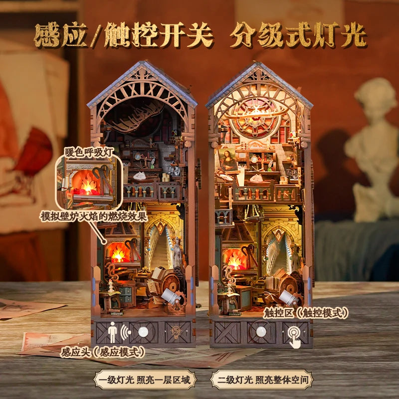 Tonecheer Beauty and The Beast Book Nook DIY Bookend Wooden Puzzle Diorama Model Kit 3D Wooden Dollhouse Decoration Birthday Toy