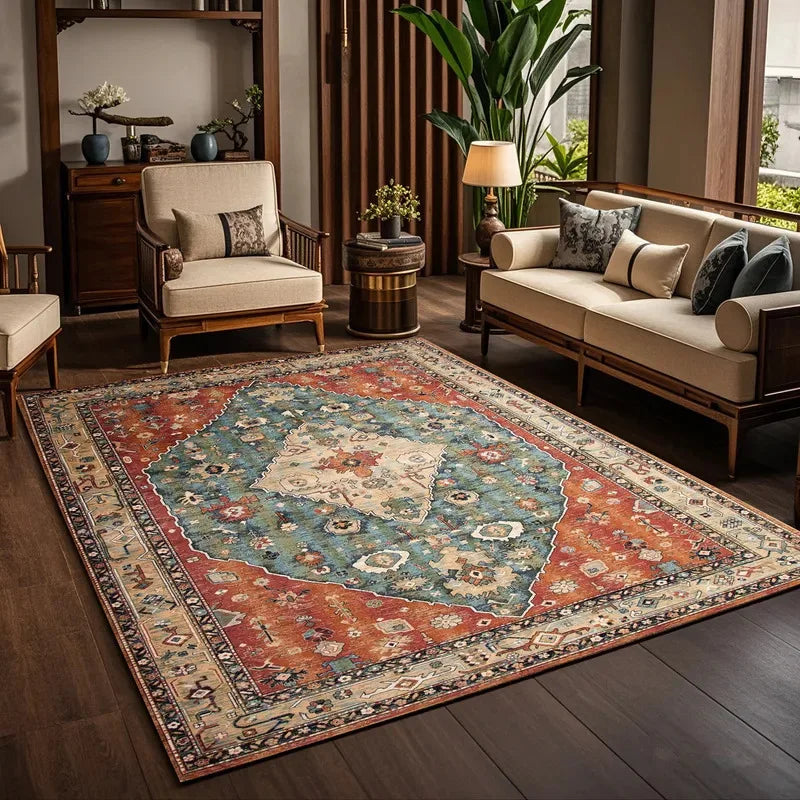 VIKAMA Bohemian Rug Durable And Machine Washable Living Room Coffee Table Mat Bedside Rug For Bedrooms Home Décor