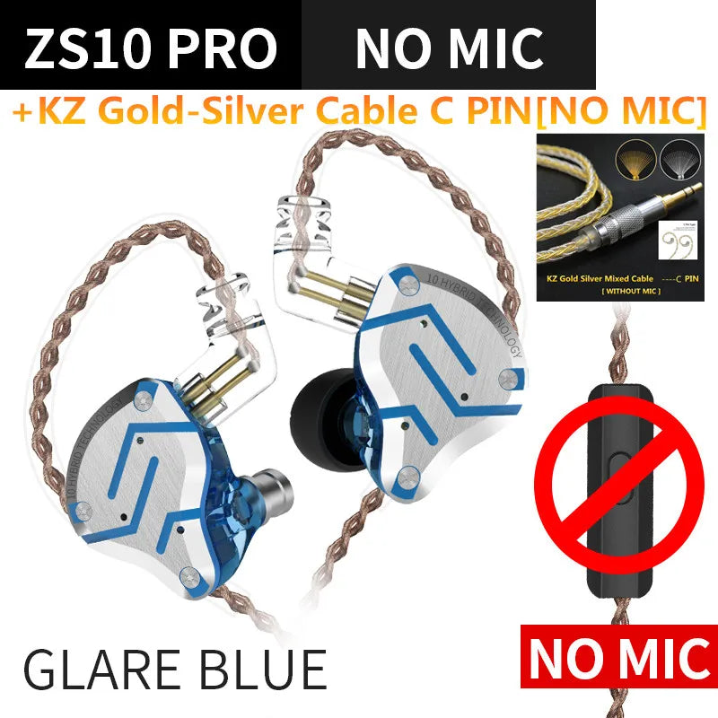 KZ ZS10 Pro 4BA+1DD Metal Headset Hybrid 10 drivers HIFI Bass Earbuds In Ear Monitor Sport Noise Cancelling Earphones KZ ZAX ZSX