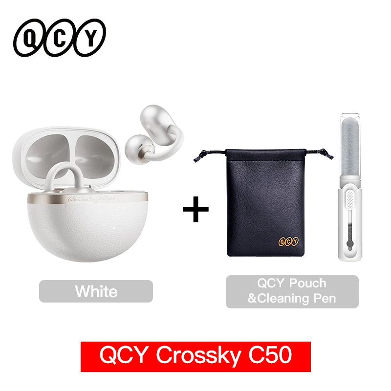QCY Open Ear Wireless Earbuds Crossky C50 Bluetooth 6.0 Headphones 4 Mic 35H Playtime Ear Cuff Earphones for Fitness IPX5