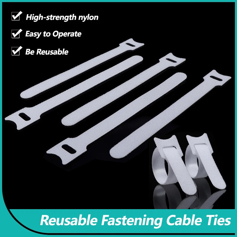 White Reusable Fastening Cable Ties Mouse Phone Accessories Wire Management Releasable Nylon Cable Loop Hoop Straps T-type Tie