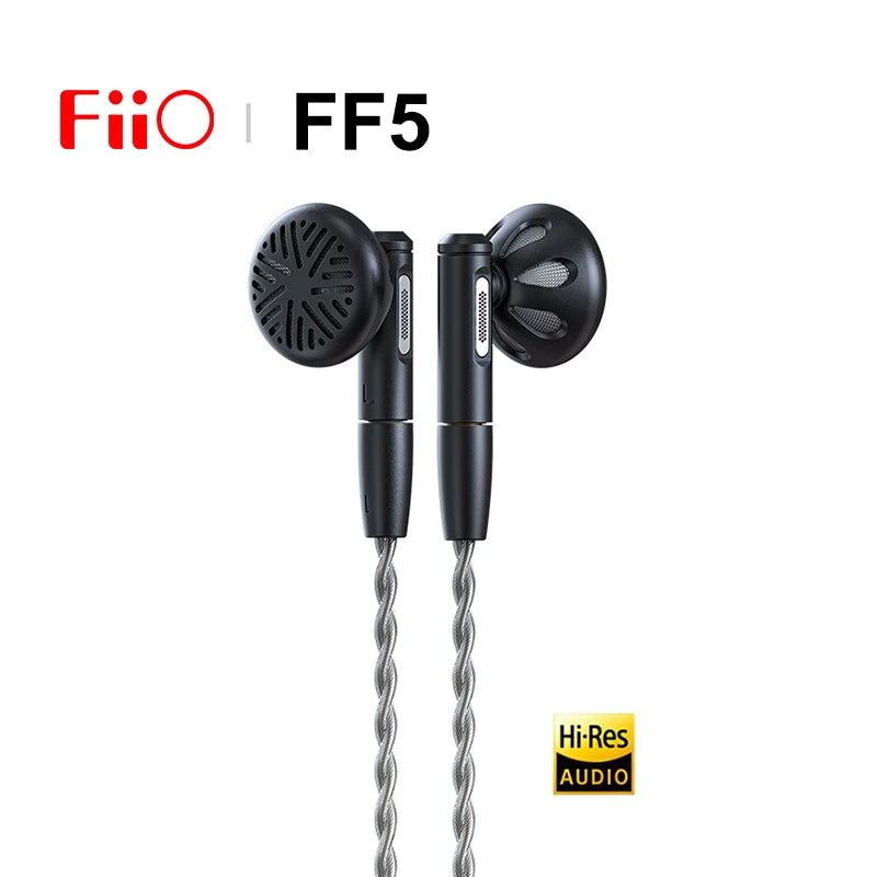FiiO FF5 1DD 14.2mm Carbon-based Dynamic Driver Earbuds Hi-Res Audio 3.5+4.4mm Plug MMCX Detachable Cable Wired Flat Earphone