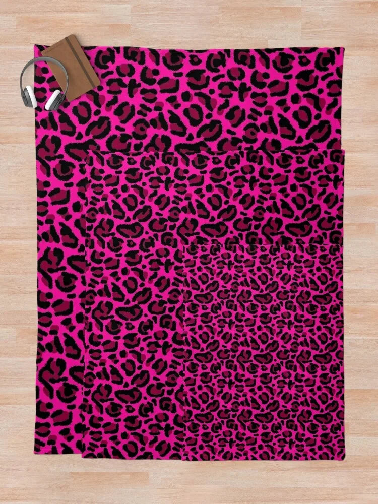 Hot Pink Y2K Aesthetic Leopard Print Throw Blanket - Decorative for Sofas & Home Décor