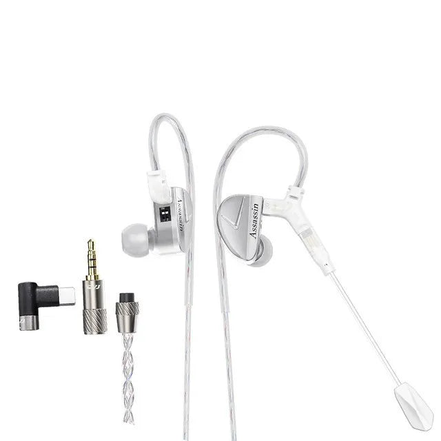 CVJ Assassin Silver in Ear Earphones 1BA+1DD+1Vibrate Game Mode HIFI Microphone Hybrid Tuning Switch Wired Earbuds IEM Headphone