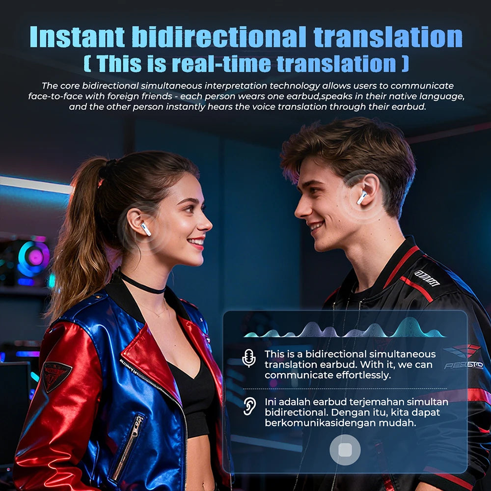 Translator Earbuds HTC NE49 AI Real-Time Translation HiFi Sound Bluetooth Earphones HD Call Low Latency Gaming Ear Pods Choice