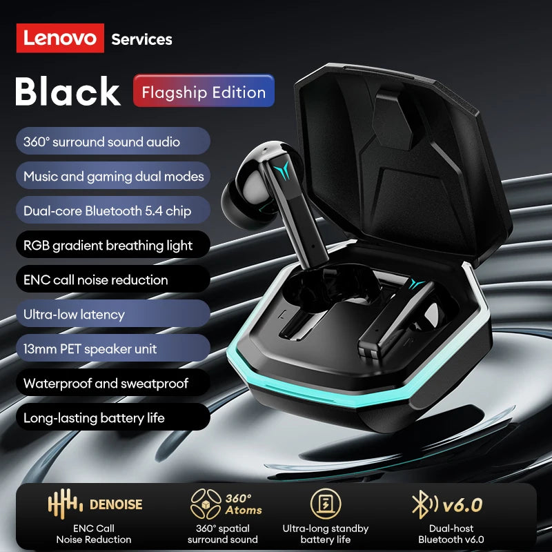 Lenovo GT105 Gaming Headphones Bluetooth 6.0 Wireless Earphones RGB Lighting Esports Earbuds Ultra-Low Latency 24H Playtime Gift