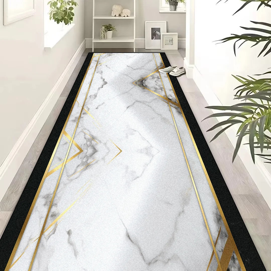 European Luxury  Black Gold  Corridor Carpets Hotel Lobby Stair Non-slip Aisle Rugs Office Room Entrance Passageway Floor Mats