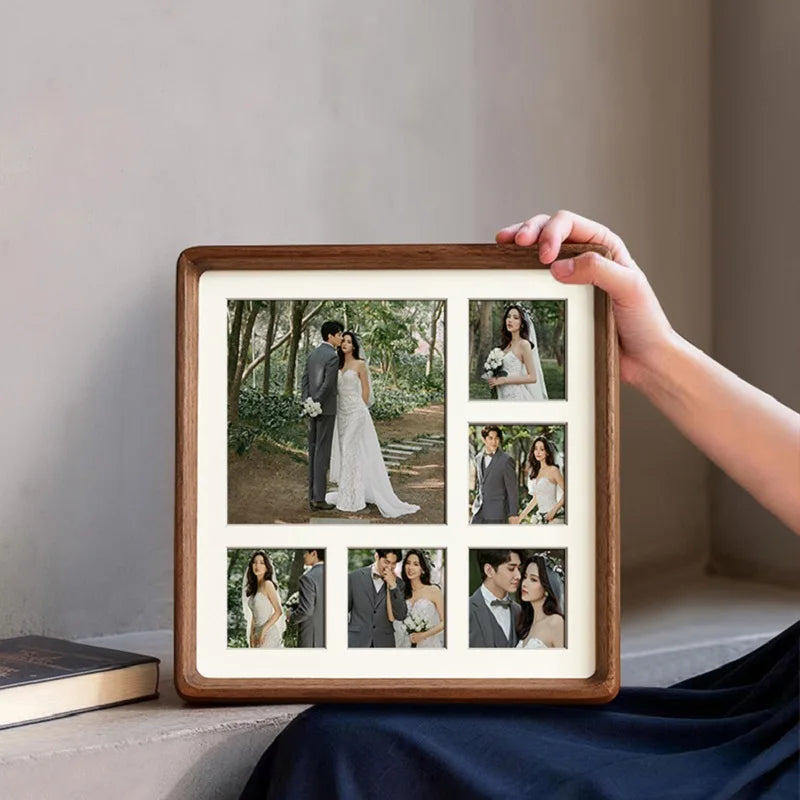 Premium Wooden 9-Grid Photo Frame - Creative DIY Picture Frame for Couples, Wedding Memories, and Home Décor