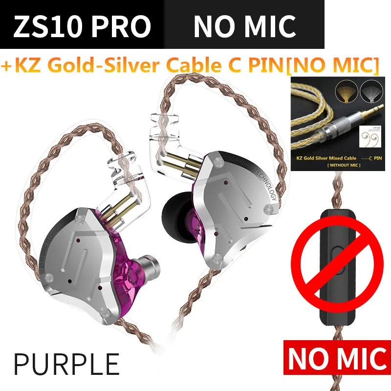 KZ ZS10 Pro 4BA 1DD Hybrid In Ear Metal Earphones10 Drivers HIFI Bass Earbuds Monitor Sport Noise Cancelling Headset ZSX ZAX Z3