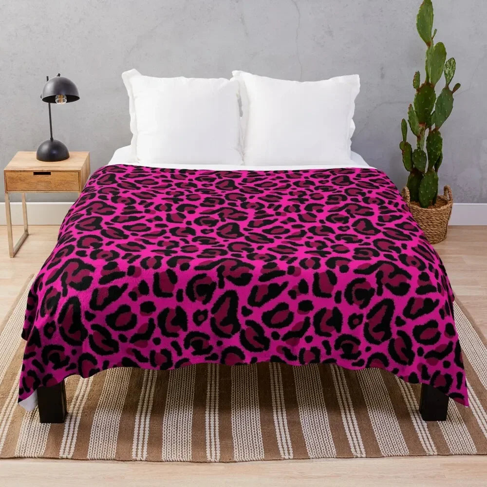 Hot Pink Y2K Aesthetic Leopard Print Throw Blanket - Decorative for Sofas & Home Décor