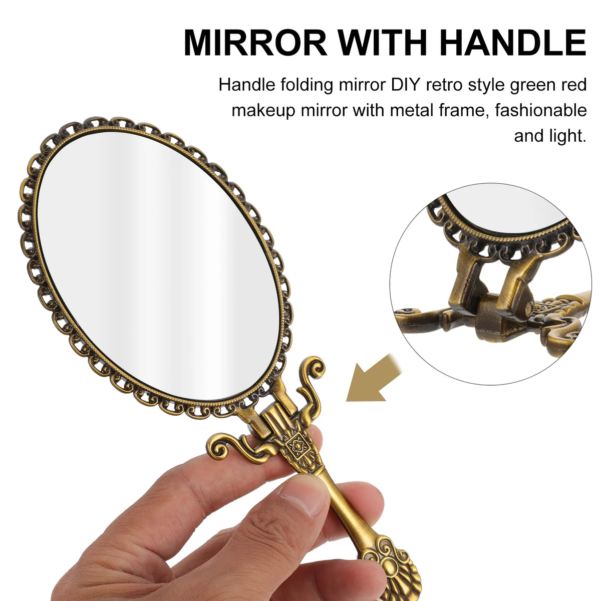 Zinc Alloy Handheld Compact Mirror Makeup Mirror With Handle Retro Hand Mirror Travel Hand Mirror Small Beauty Mirror For