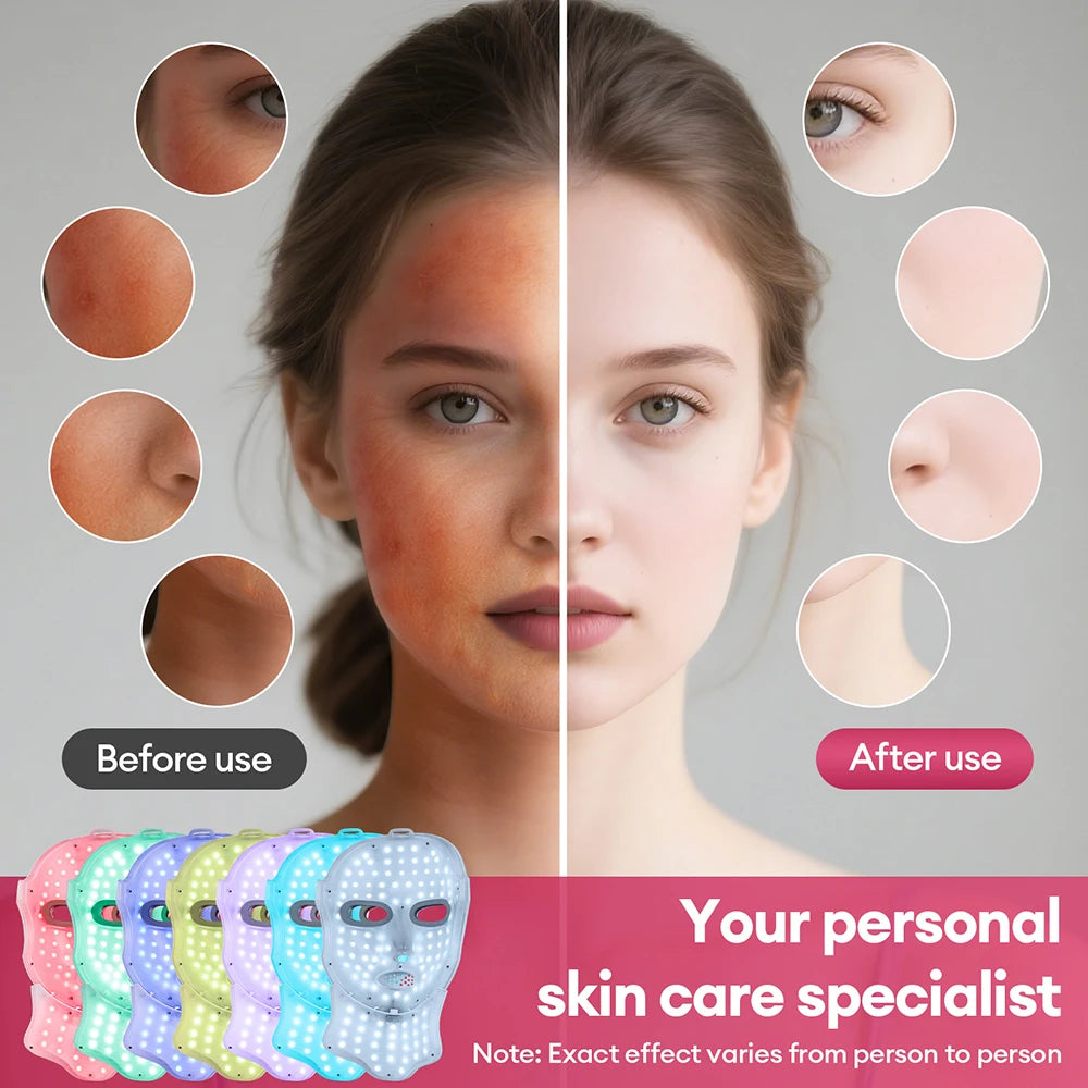 Wireless 7 Colors Photon Face Neck Beauty LED Mask Facial SPA Mask Red Light Skin Repair Skin Care Anti-Ance Tighten Anti-Aging