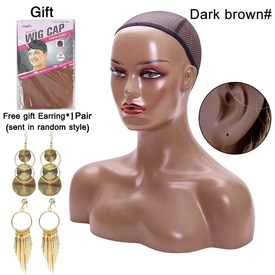 Mannequin Head Stand For Wig Display Female Realistic Skin Manikin Head Bust With Shoulder Model Wig Head Beauty Wig Accessories
