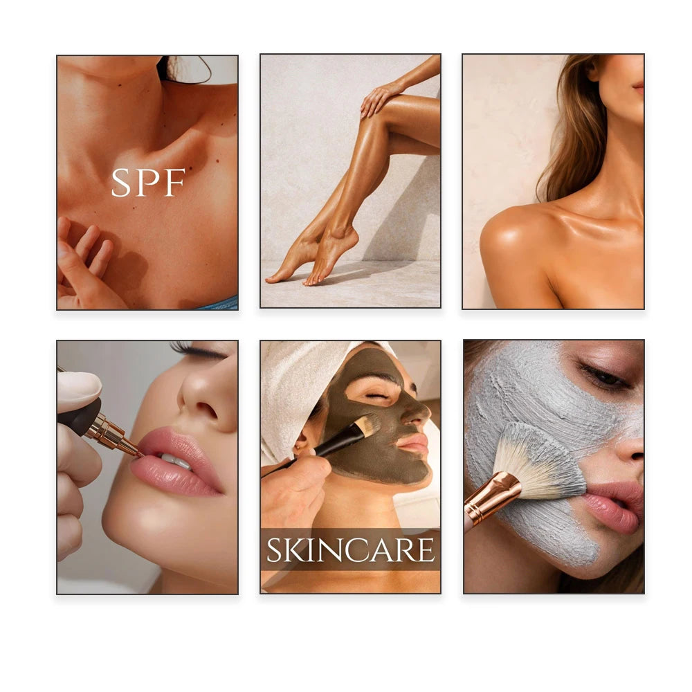 Posters featuring skincare and facial treatments by beauticians, suitable for salons, spas, and beauty studios.