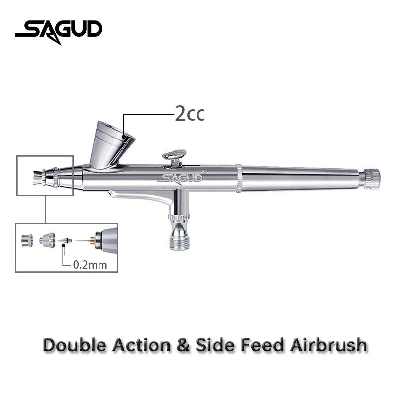 SAGUD Airbrush Model SD-135 0.2mm Multipurpose Dual-Action Gravity Feed Airbrush Set Kit for Illustration Beauty Cake Decoration