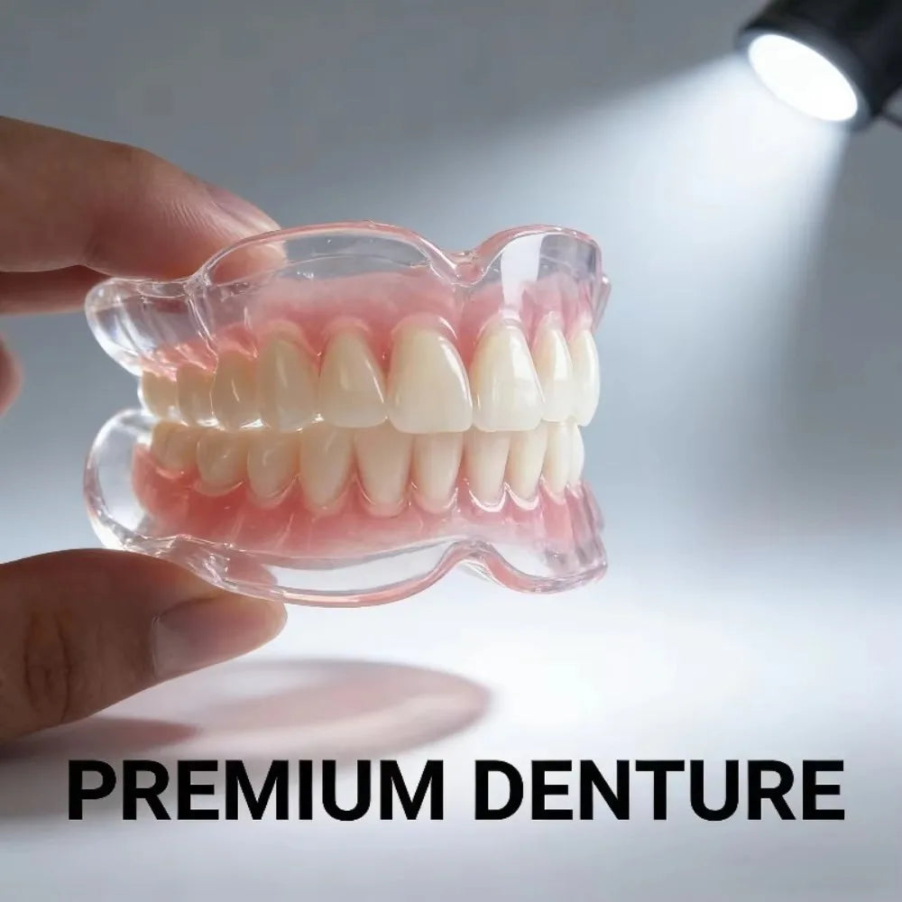 Temporary Silicone Fake Teeth Veneers Set, Upper & Lower False Teeth Kit, Soft Comfortable Cosmetic Teeth for Oral Beauty