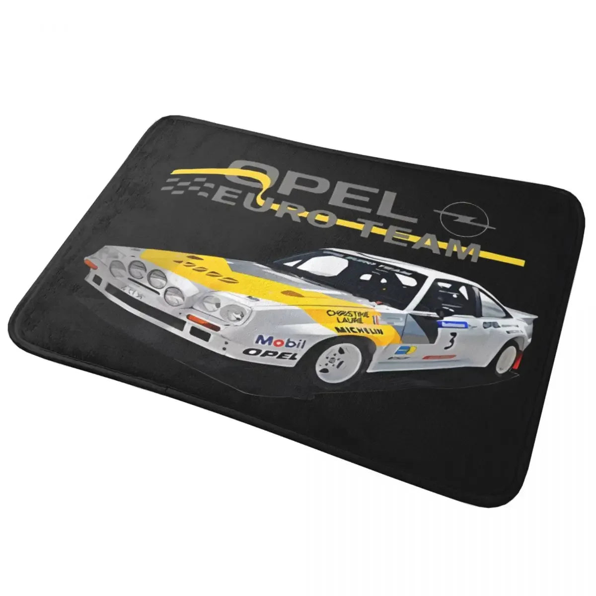 Opel Euro Team Racing Car Floor Mat - Vibrant Sports Design for Entrances, Perfect for Auto Enthusiasts and Modern Home Décor