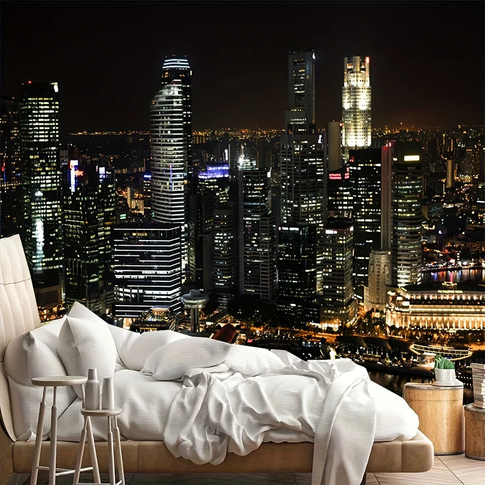 City Nightscape Tapestry - Perfect for Home Décor, Adding a Touch of Urban Glamour and Modern Elegance to Your Living Space