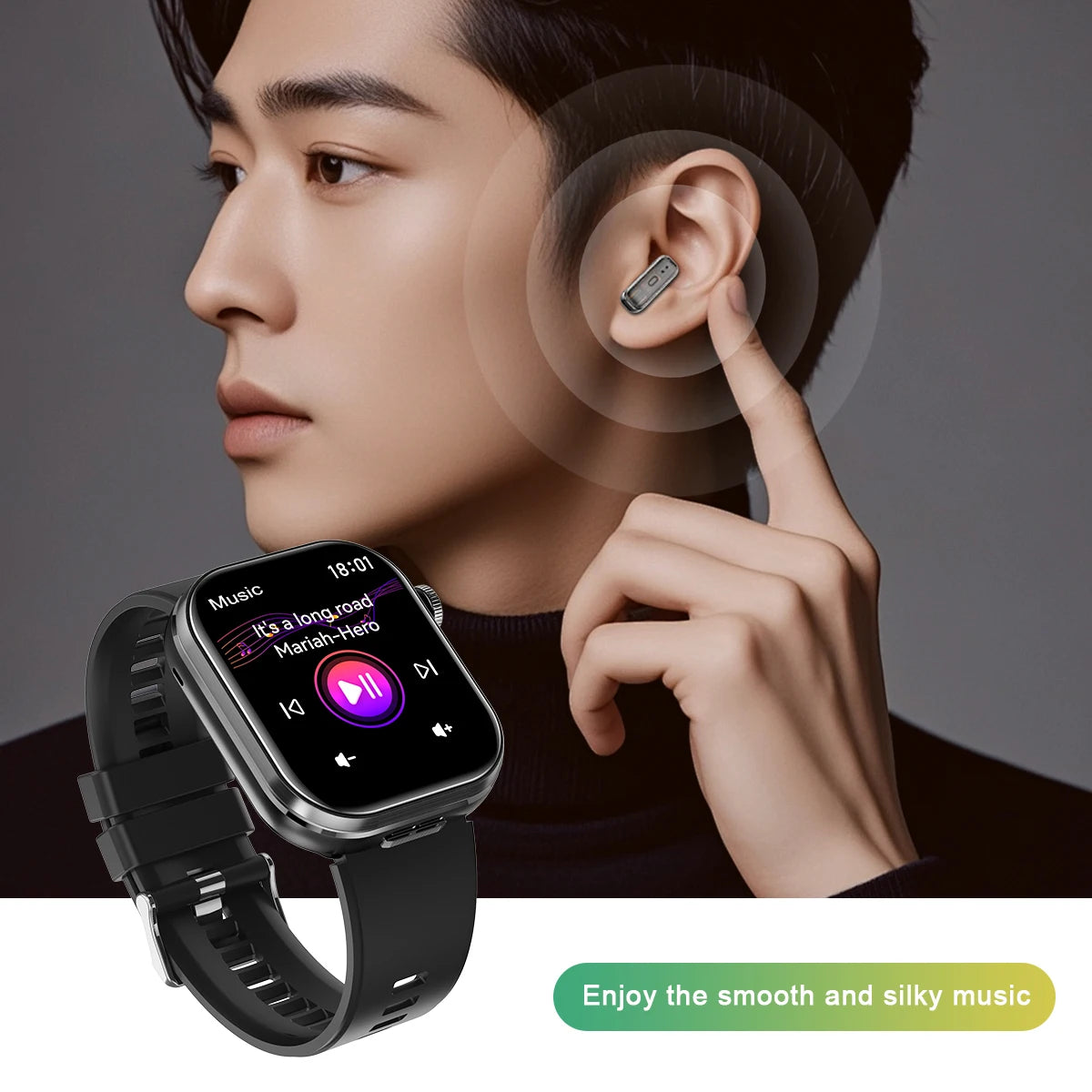 Rainbuvvy T99 TWS Smart Watch with Built-in Earbuds 2.02-inch HD IPS Display 3-in-1 Wireless Bluetooth Call Capable Smartwatch