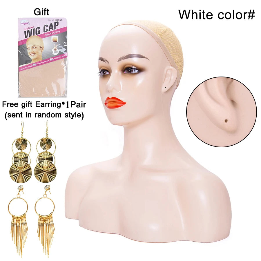 Mannequin Head Stand For Wig Display Female Realistic Skin Manikin Head Bust With Shoulder Model Wig Head Beauty Wig Accessories