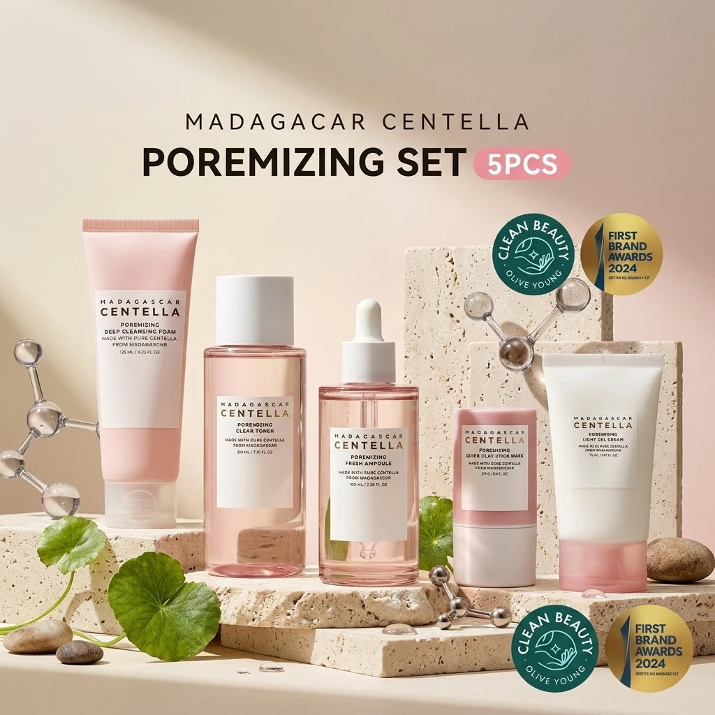 SKIN1004 Madagascar Centella Poremizing Skincare Set Korean Cosmetics Toner Ampoule Gel Cream Face Wash Cleanser Pore Beauty Kit