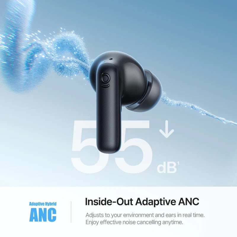 Baseus Bass EP10 Ultra Adaptive ANC Wireless Earbuds Bluetooth 6.0 Hi-Res Audio 6 Mics Wireless Earphones 65Hrs IP55
