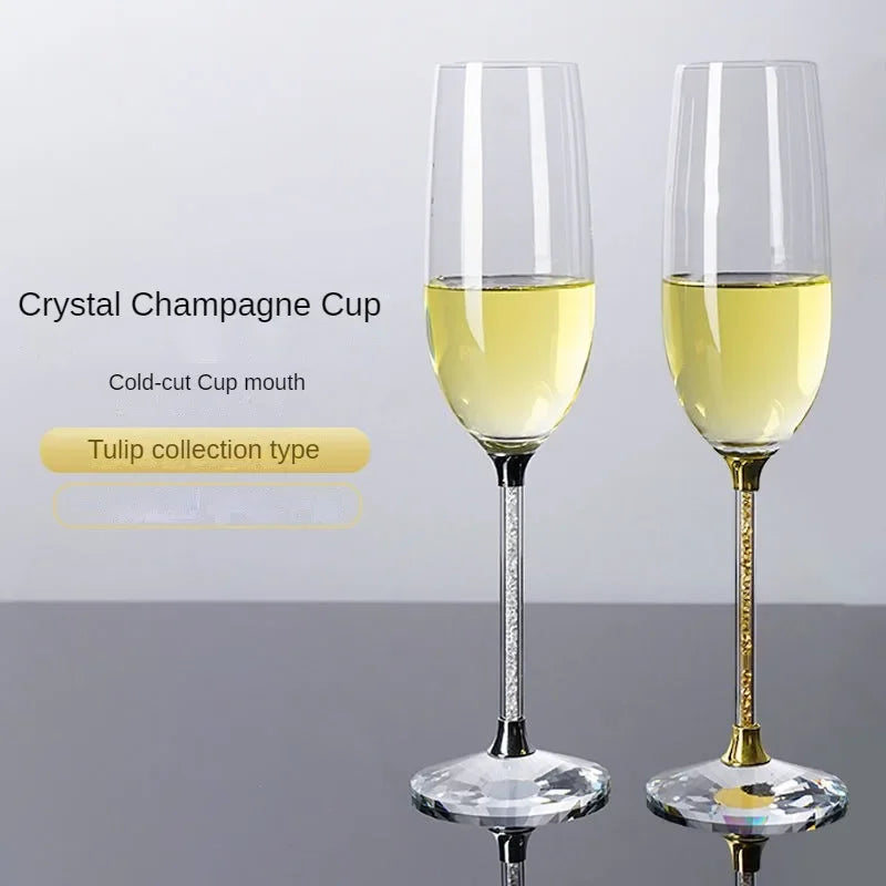 European Diamond Crystal Champagne Cup Set High Beauty Handmade High Foot Cup Bubble Mug Household Wine Set Couple Pair Cups