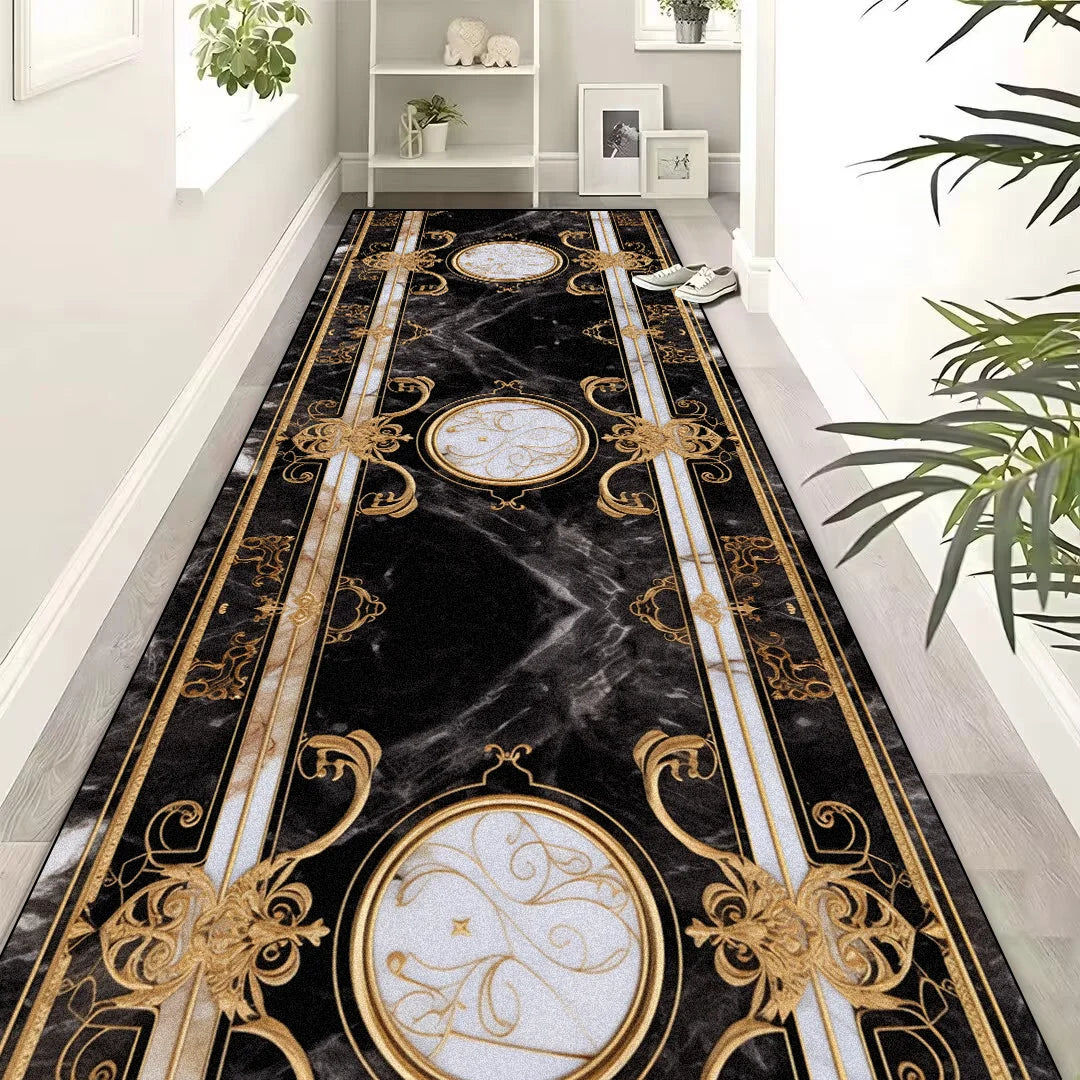 European Luxury  Black Gold  Corridor Carpets Hotel Lobby Stair Non-slip Aisle Rugs Office Room Entrance Passageway Floor Mats