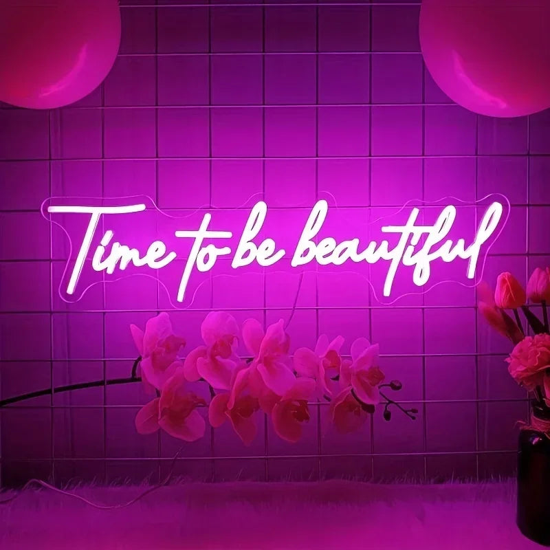 Time To Be Beautiful Neon Sign Dimmable LED Neon Light for Beauty Salon Nail Shop Makeup Vanity Bar Skincare Room Wall Art Decor