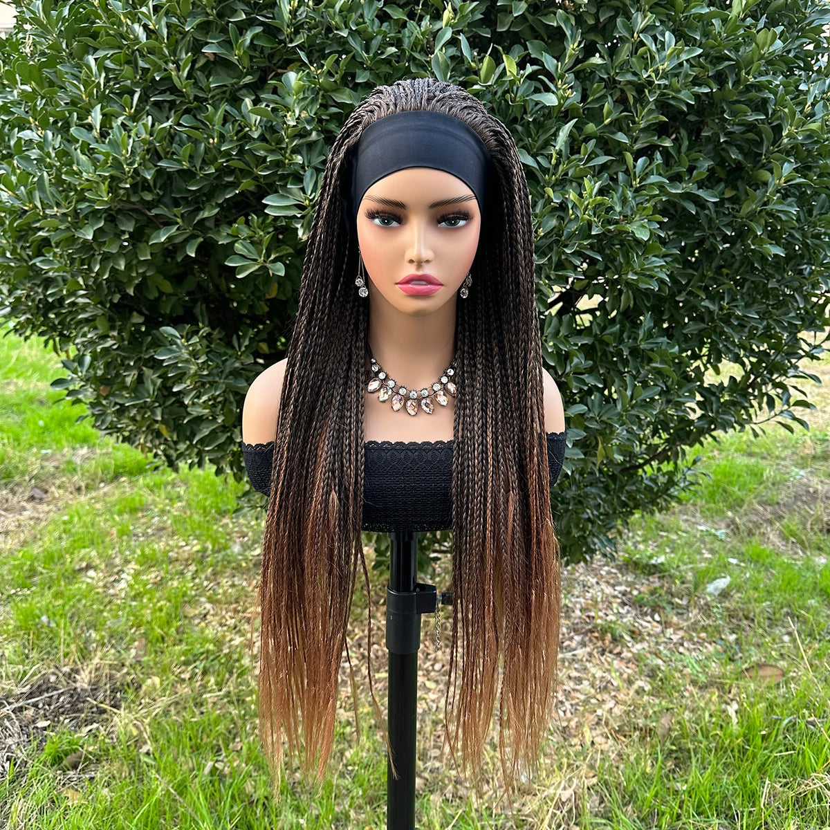 Ombre Brown Long Headband Box Braids Wig Braided African Dreadlock Wig Synthetic Braiding Beauty Hair Wigs For Women/Men