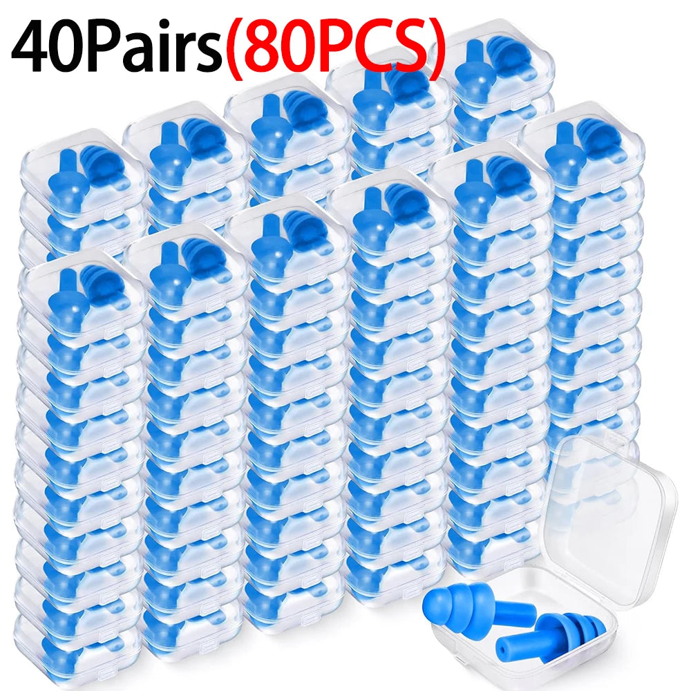 100/80/40/2PCS Reusable Silicone Ear Plugs with Plastic Case Soft Foam Waterproof Noise Cancelling Earplugs Earbuds for Sleeping