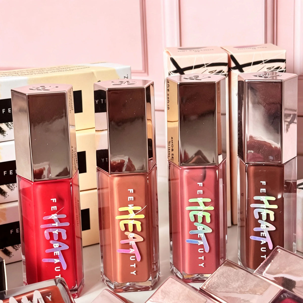 Fenty Beauty Multicolored Lip Gloss Moisturize Plumper Long-acting Lipstick Nude Pink Highlight Powder Contour Stick Makeup Set