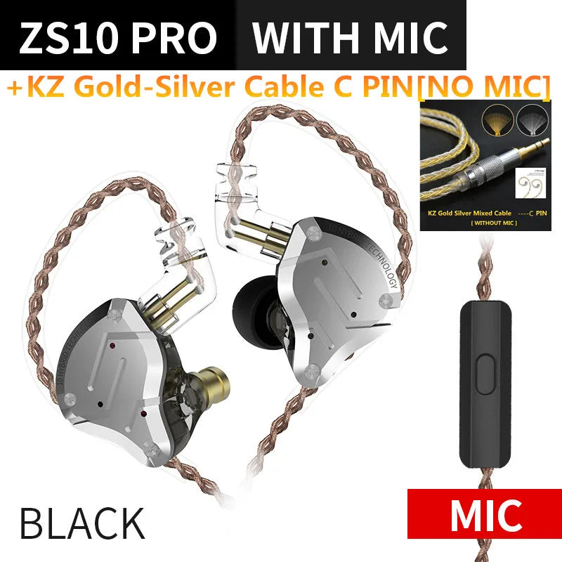 KZ ZS10 Pro 4BA 1DD Hybrid In Ear Metal Earphones10 Drivers HIFI Bass Earbuds Monitor Sport Noise Cancelling Headset ZSX ZAX Z3