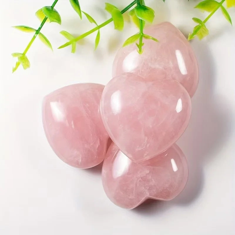 One Heart-Shaped Rose Quartz Stone - Bohemian Style Pink Crystal, Heart-Shaped Cut, Natural Stone, Suitable for Home Décor.