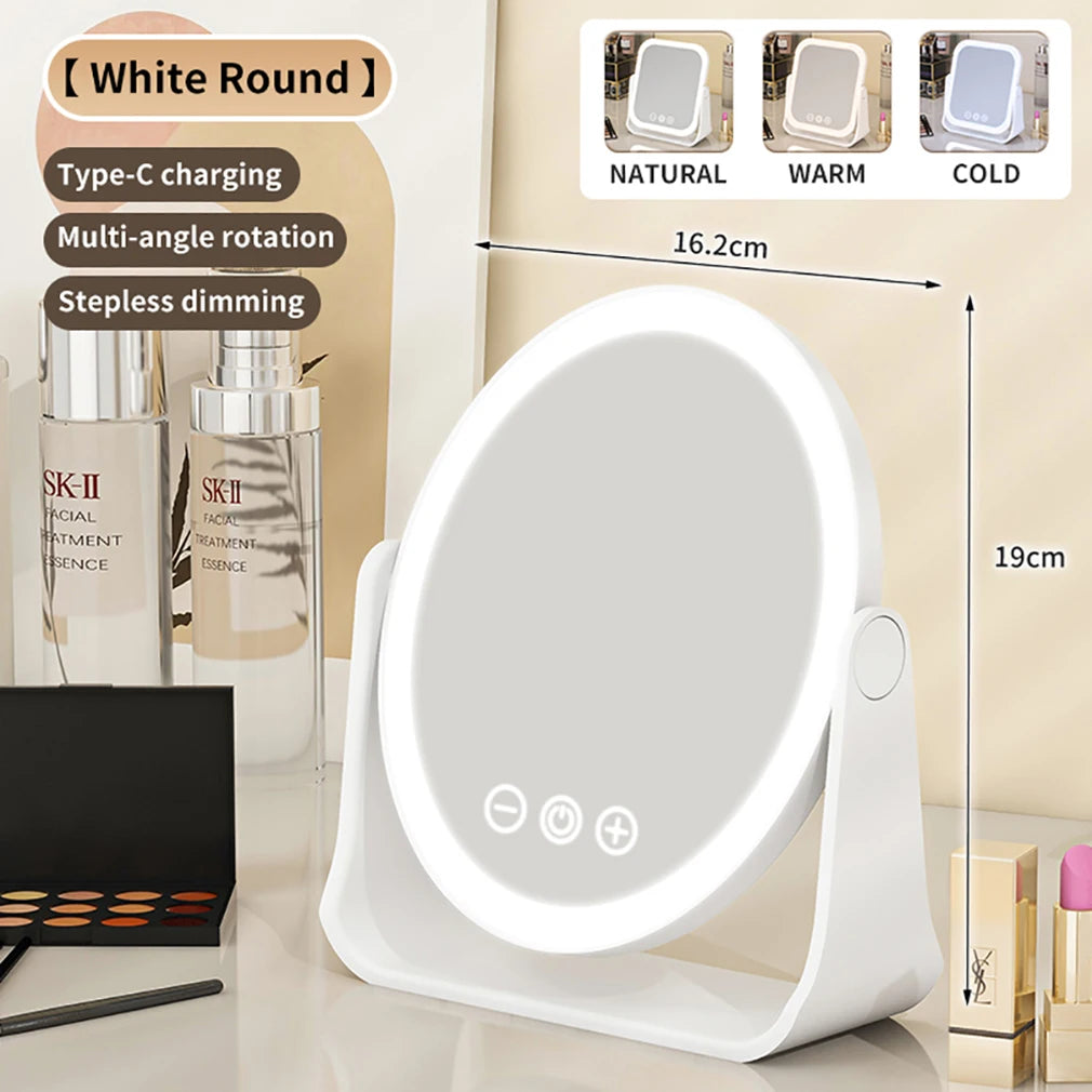 3 Colors LED Makeup Mirror Wireless Eversible Dimmable Touch Screen Cosmetic Mirrors Smart Rotatable Makeup Beauty Tabletop Tool
