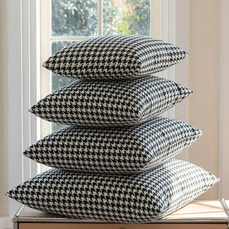 2PCS Classic Black and White Houndstooth Pillow Cover for Home Chic Square Weave Houndstooth Cushion Cover for Modern Home Décor