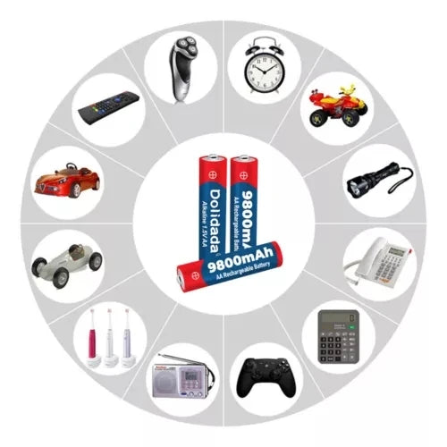 Premium 1.5V AA Alkaline Rechargeable Battery 9800mAh for Camera, Microphone, LED Light, Toy and Small Electronics