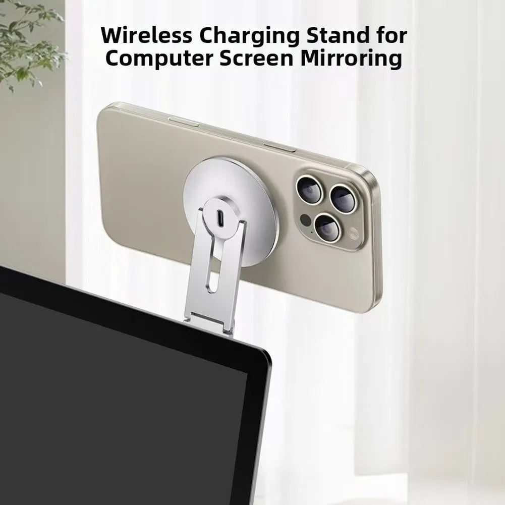 15W Aluminum Alloy Magnetic Phone Holder For Laptop 180°Adjustable Phone Side Mount Expansion Bracket Phone Accessories