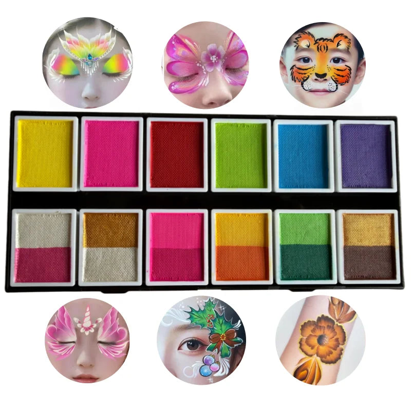 12 Color Popular Multicolor Child Body Painting Kids Face Paint Bodyart Palette Party Makeup Beauty Paint Palette With Brush Kit