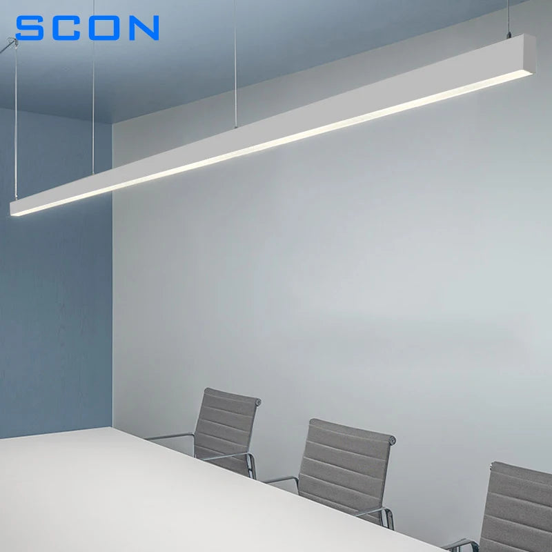 SCON Modern Linear Pendant Lights Minimalist LED Long Strip Lighting For Dining Table Office Room Cord Hanging Lamp Lustre
