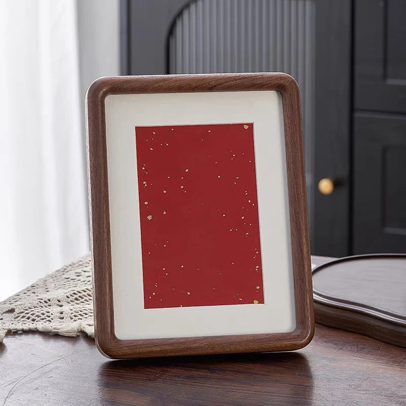 Black Walnut Solid Wood Rounded Corner Photo Frame Decorative Tabletop Display Wooden Picture Frame Artwork Holder Home Décor