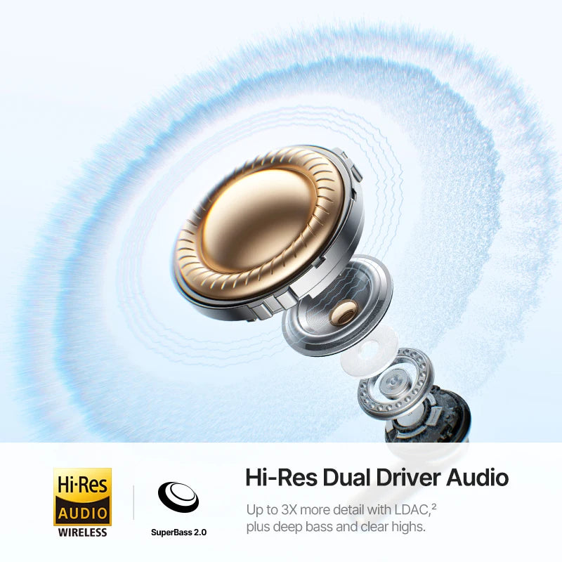 Baseus Bass EP10 Ultra Adaptive ANC Wireless Earbuds Bluetooth 6.0 Hi-Res Audio 6 Mics Wireless Earphones 65Hrs IP55