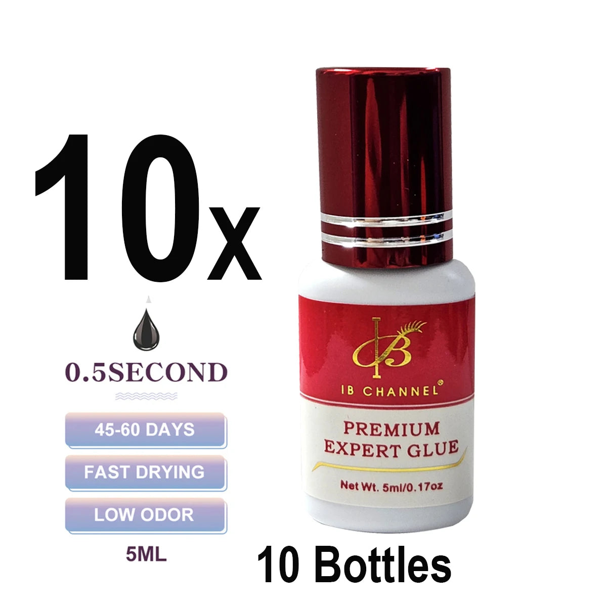 10 Bottles Original IB Hyper Bond Glue I Beauty 0.5s Dry Eyelash Extension Fast Drying Cyan Cap 5ml Korea Made Salon Use New Dat