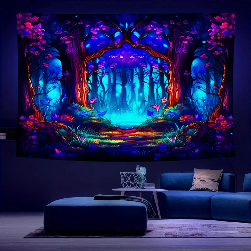 VIKAMA Glow-In-The-Dark Enchanted Forest Tapestry Ideal For Themed Guesthouse Living Rooms And Bedrooms Home DéCor