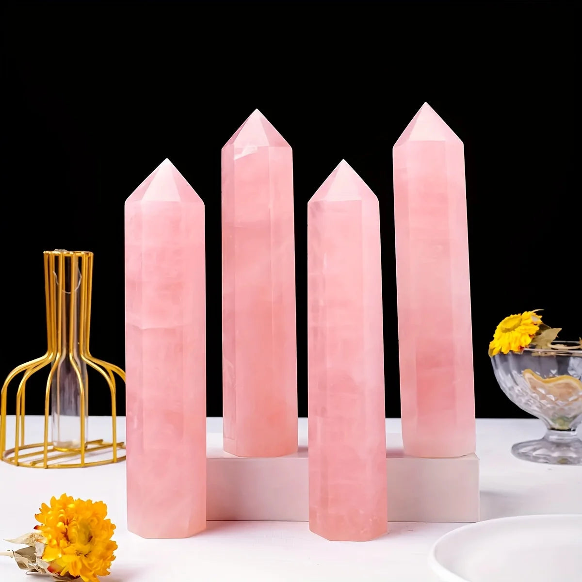 One rose quartz pointed cane, rose quartz tower, quartz crystal obelisk, suitable for party favors and home décor.